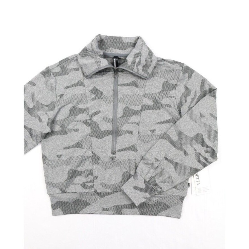 Mondetta 1/2 Zip Pullover Women Grey Camo S Athletic Top Sweatshirt Scuba Fleece